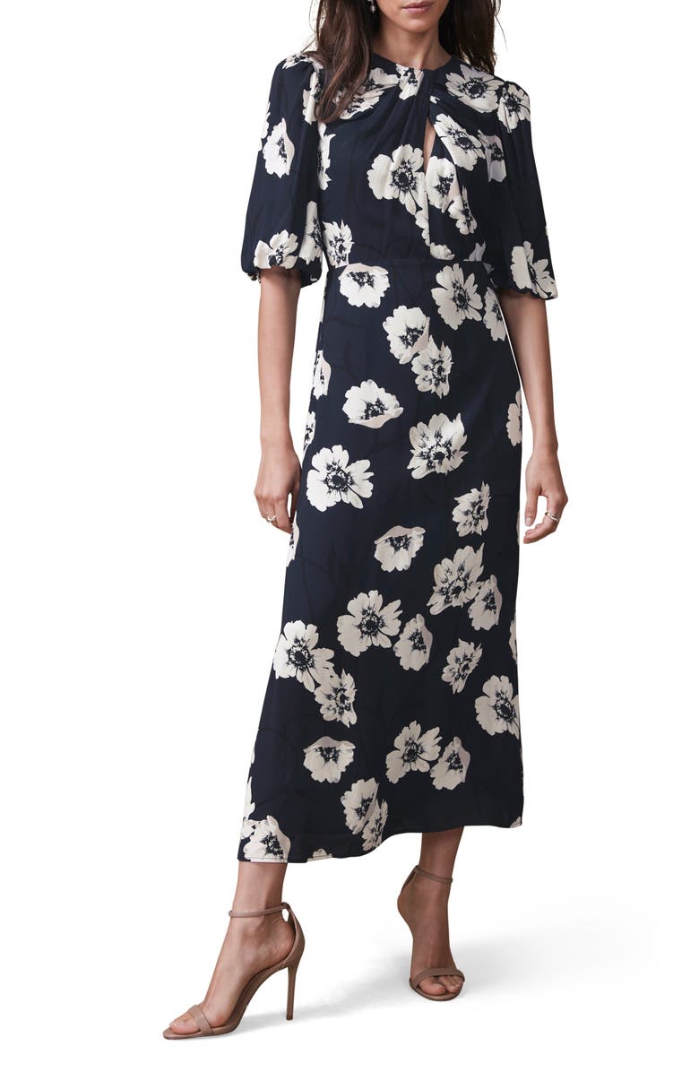 MINT VELVET Garden-Print Midi Dress, Alternate, color, Navy