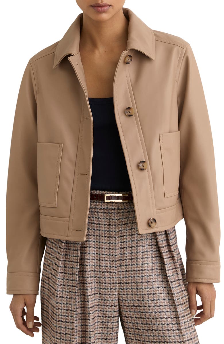 Reiss Sonny Leather Crop Jacket, Main, color, Neutral