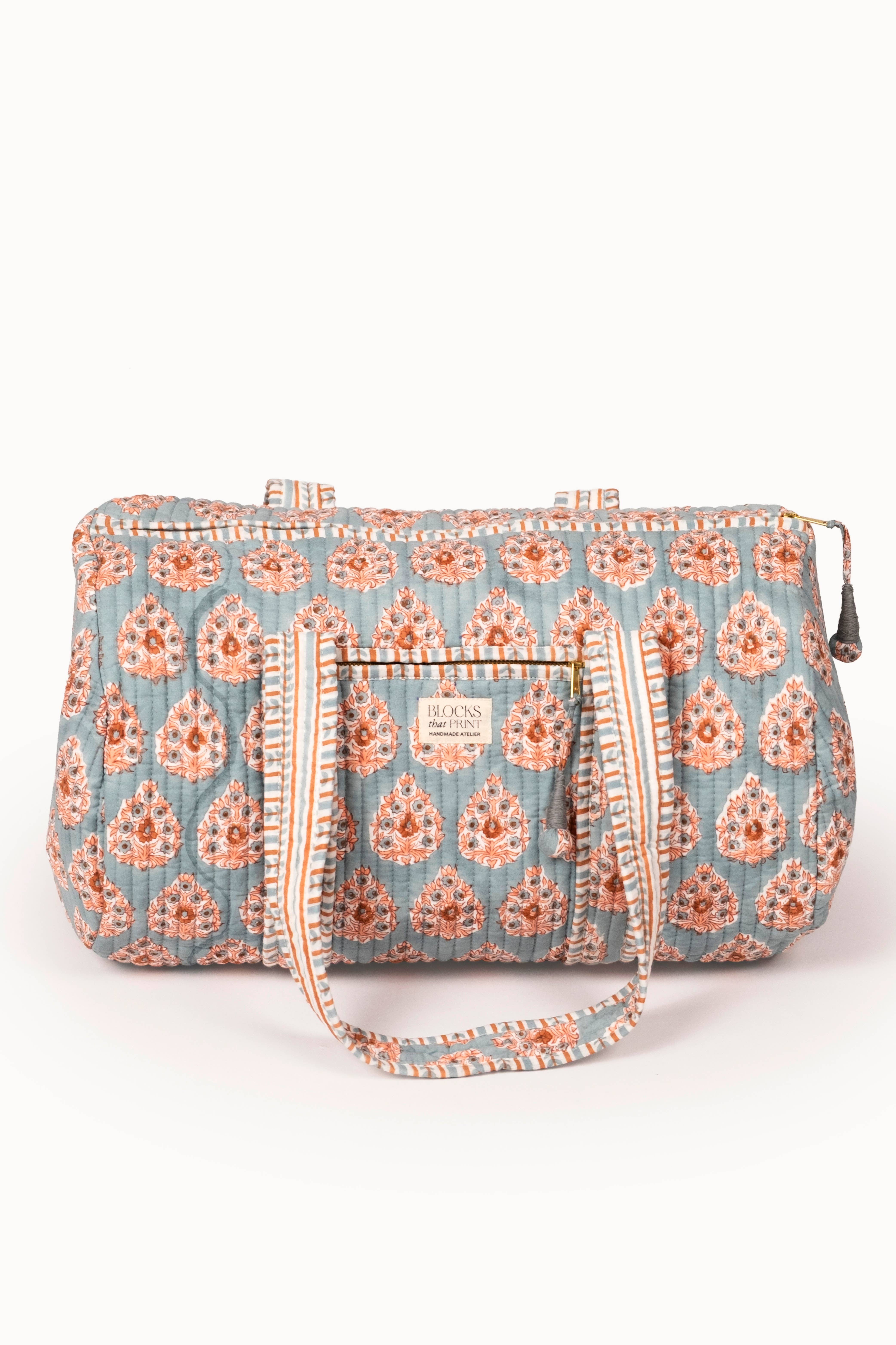 Block Print Quilted Duffle Bag, Main, color, Terracotta Heirloom Buta