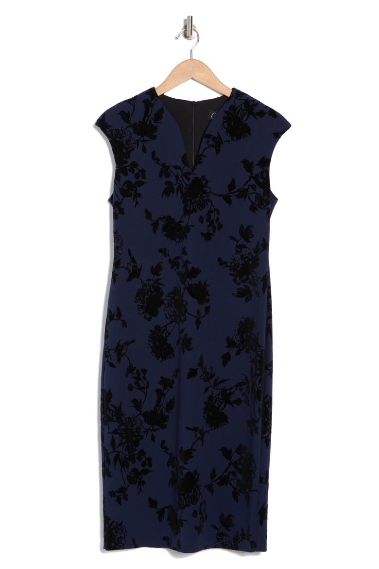 Floral Flocked Scuba Knit Sheath Dress, Alternate, color, MIDNIGHT