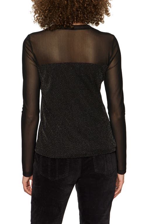 Sanctuary Sparkle Mesh Crewneck Top In Black