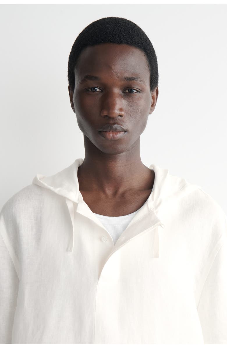 COS Drawstring Hooded Linen Popover Shirt, Alternate, color, White