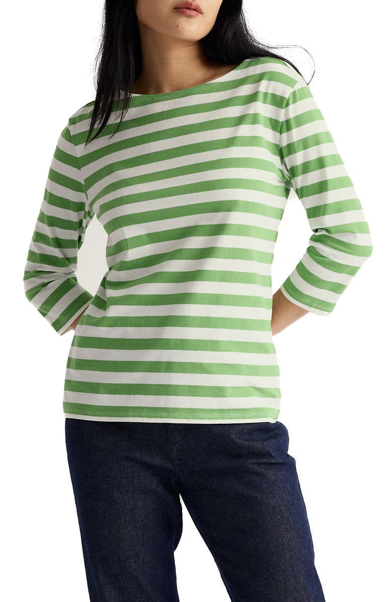 Seasalt Cornwall Sailor Stripe Organic Cotton Top, Main, color, Scallion Clover Leaf