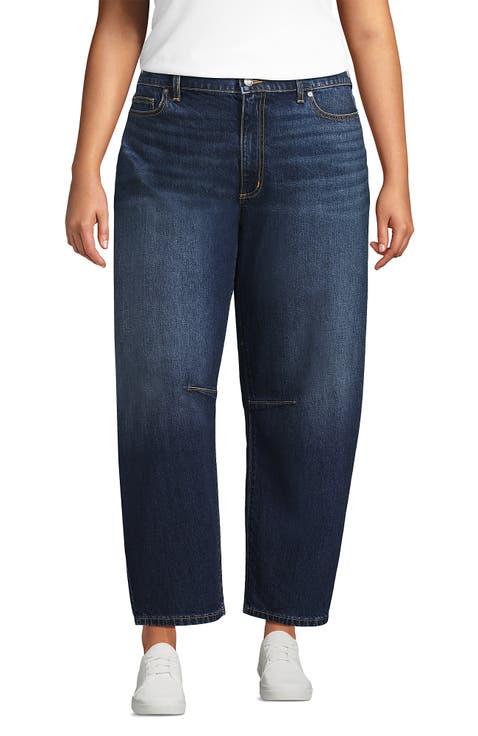 Plus Size Soft Denim Mid Rise Relaxed Barrel Ankle Jeans