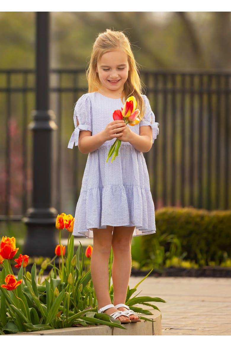Darling Bluebell Gathered Short Sleeve with Bow Detail Dress, Alternate, color, Blue