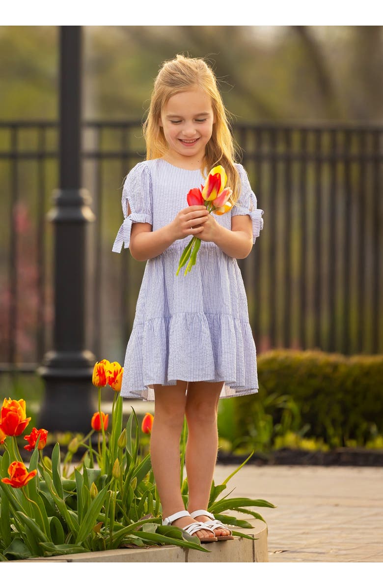 Mabel + Honey Darling Bluebell Gathered Short Sleeve with Bow Detail Dress, Alternate, color, Blue