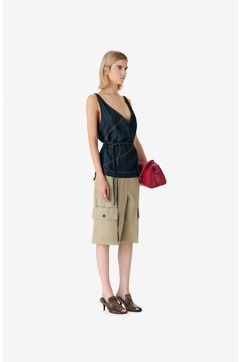 Renata Denim Wrap Top, Alternate, color, Satin Denim