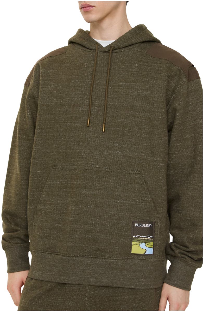 Burberry Landscape Label Cotton Hoodie, Main, color, Thorn Green Melange
