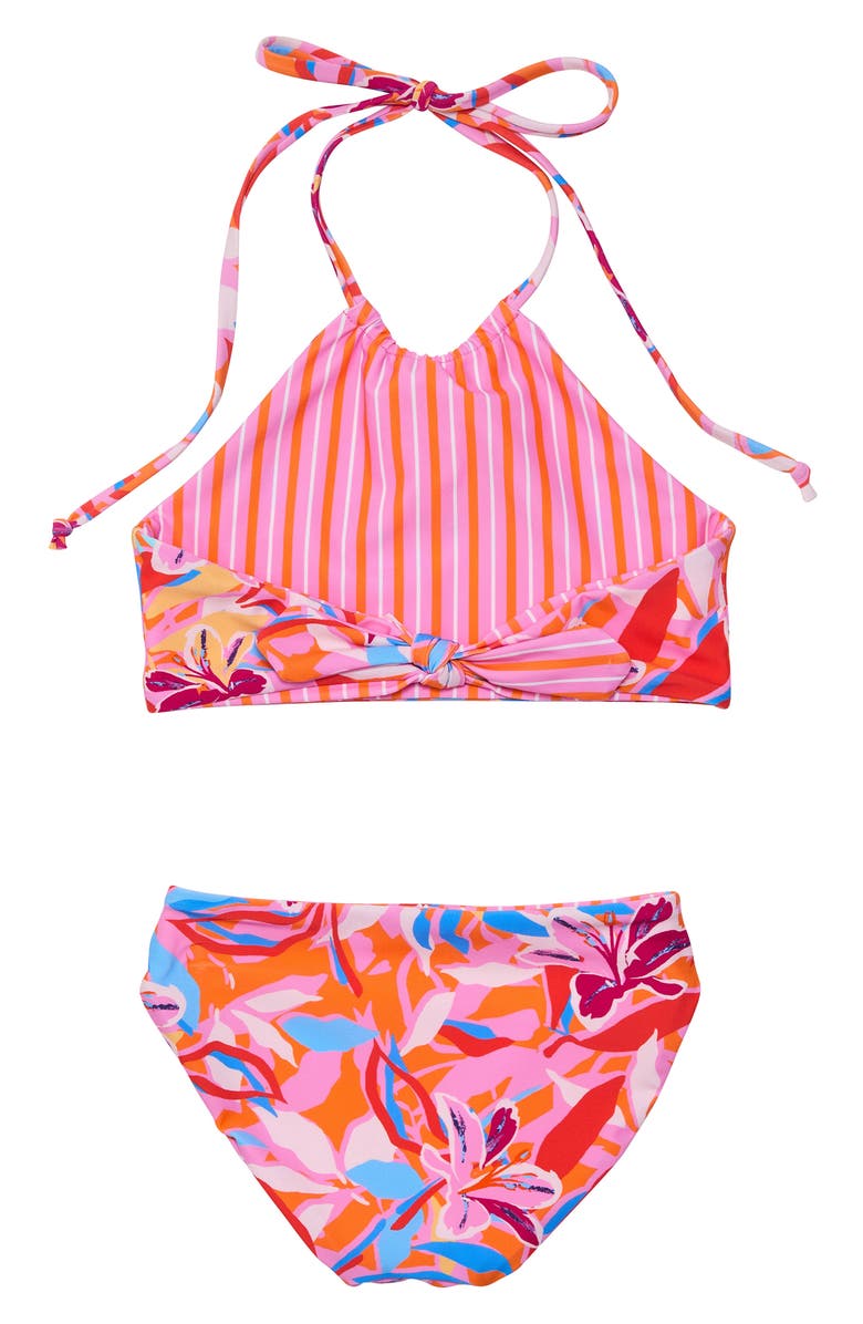 Snapper Rock Kids' Blooming Sunset Reversible Two-Piece Swimsuit, Alternate, color, 