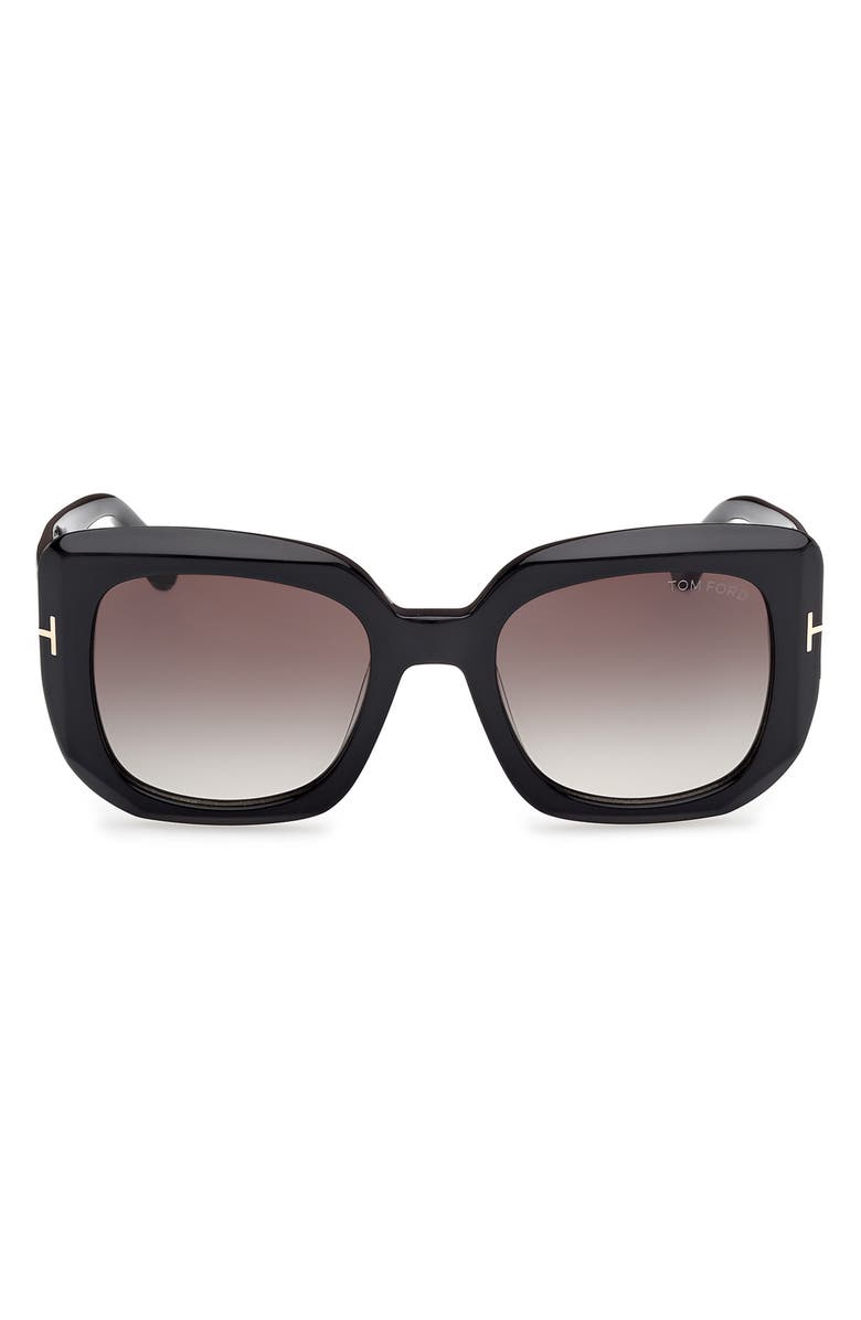 TOM FORD Carla 52mm Square Sunglasses, Main, color, Shiny Black Eco / Smoke Lenses