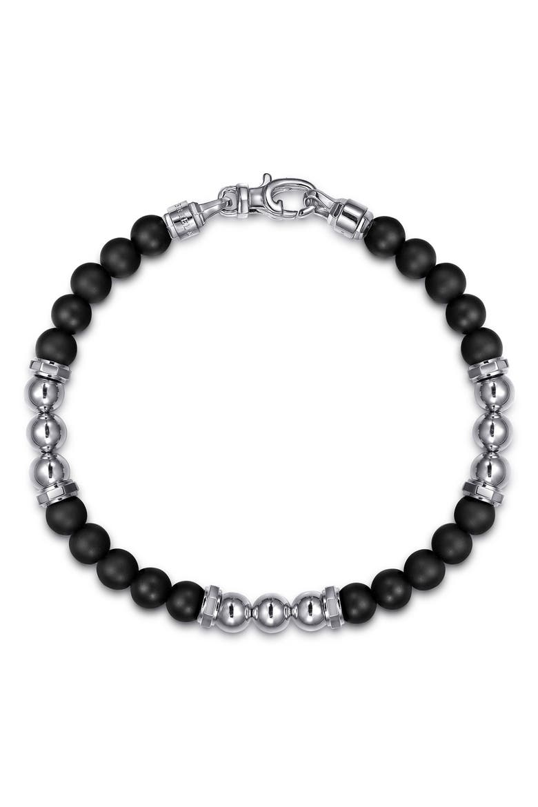 Men's Bujukan Sterling Silver & Onyx Beaded Bracelet, Main, color, STERLING SILVER/ ONYX