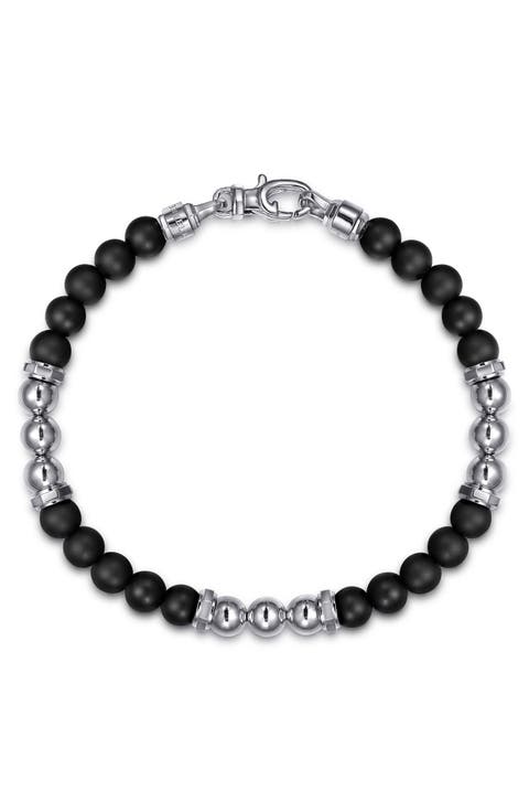Men's Bujukan Sterling Silver & Onyx Beaded Bracelet