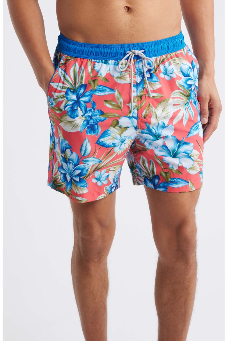 Naples Garden Grotto 6-Inch Swim Trunks, Main, color, MELON BERRY
