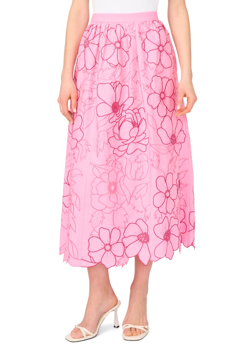 Floral Embroidery Midi Skirt, Main, color, SACHET PINK