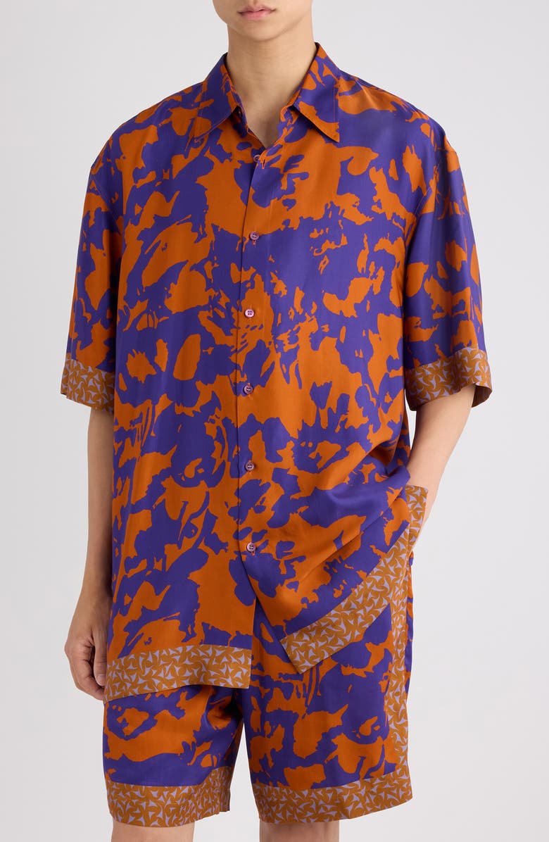 Dries Van Noten Cassidy Short Sleeve Button-Up Shirt, Main, color, Orange
