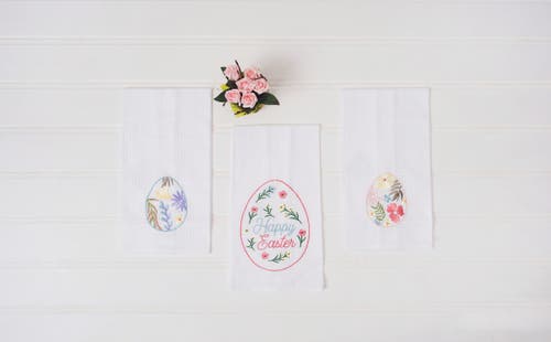 C & F Home C&f Home Floral & Vine Easter Egg Kitchen And Bathroom Embroidered Waffle Hand Towel In Blue