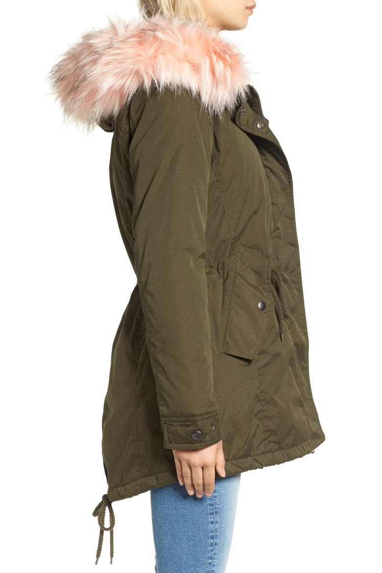 Faux Fur Trim Parka, Alternate, color, OLIVE