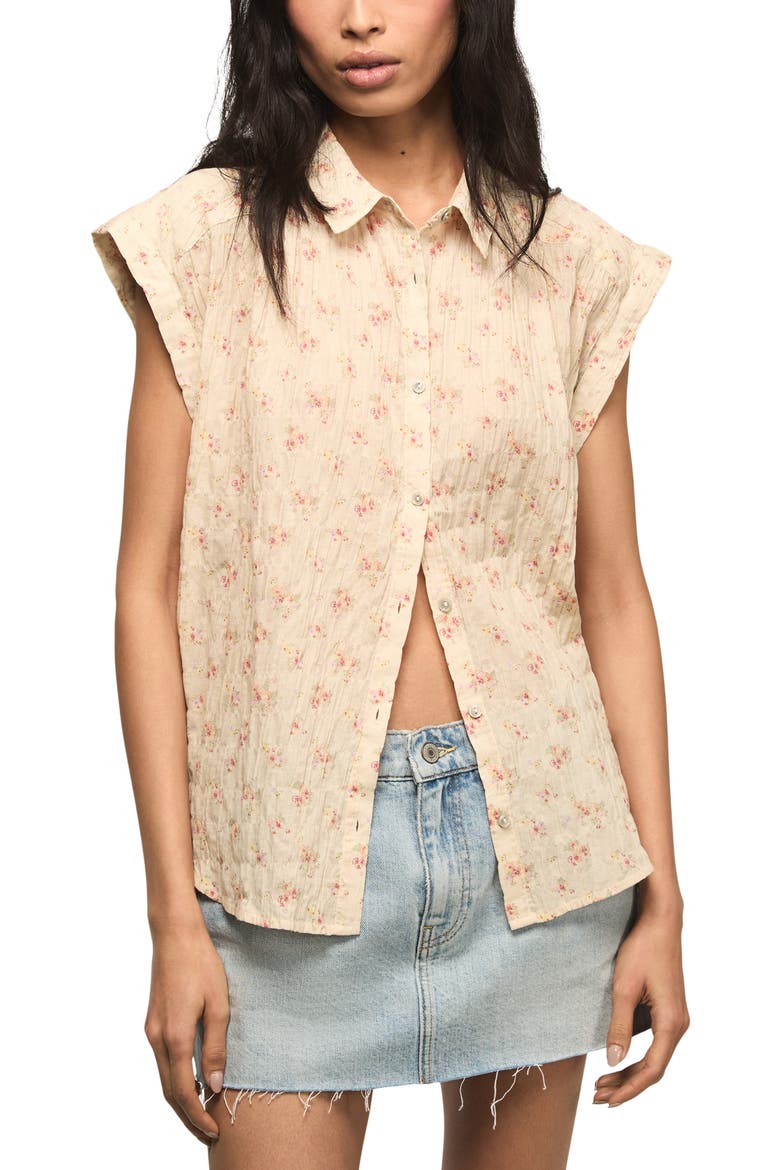 Floral Stretch Cotton Button-Up Shirt, Main, color, CREAM FLORAL