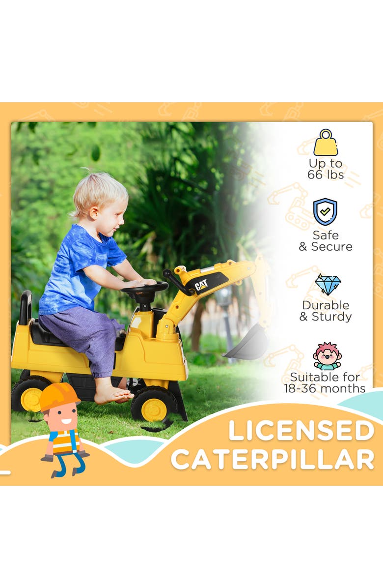 Aosom Kids Manual-Pedal Excavator with Shovel, Horn, Storage, Alternate, color, Yellow