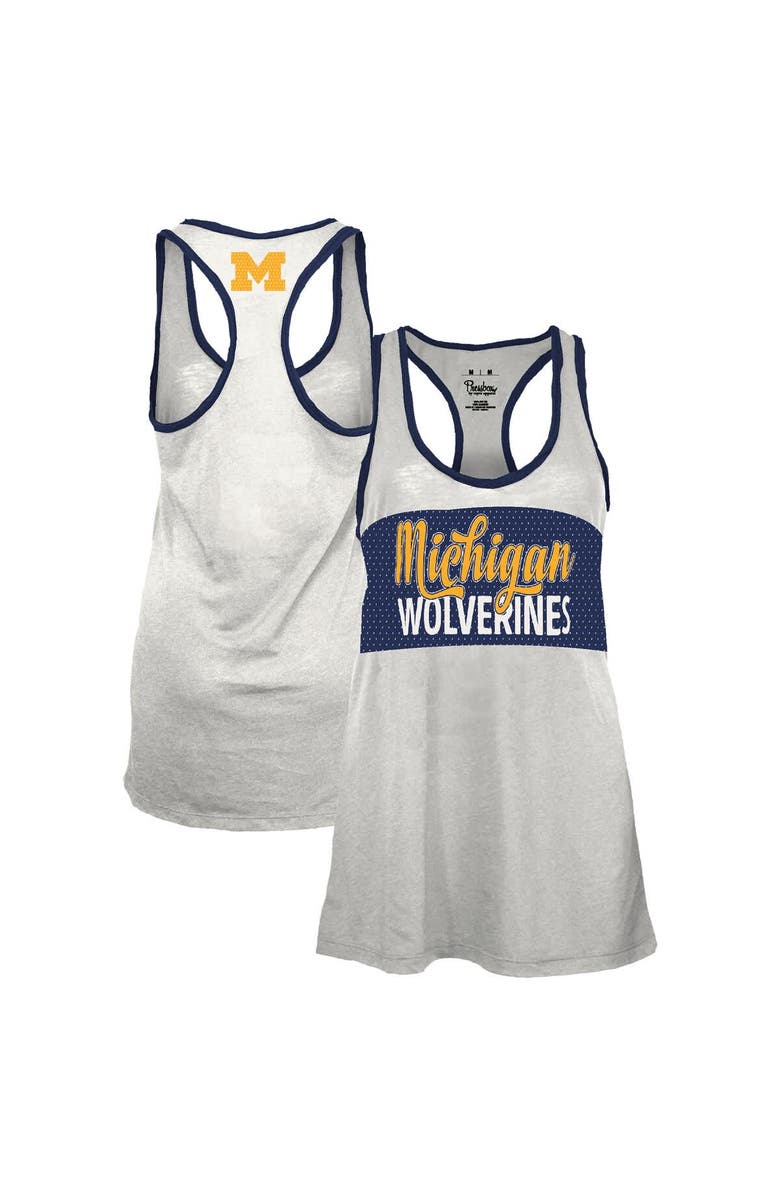 PRESSBOX Women's Pressbox White/Navy Michigan Wolverines Tracy Racerback Burnout Tank Top, Alternate, color, White