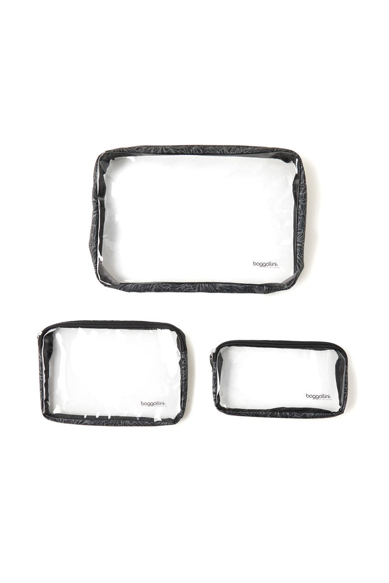 Clear Travel Pouches 3 Piece Set, Main, color, Midnight Blossom
