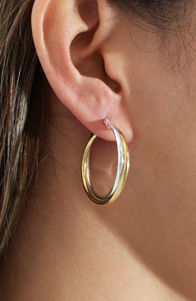 Argento Vivo Sterling Silver Twisted Two-Tone Sterling Silver Hoop Earrings, Alternate, color, Gold/ Silver