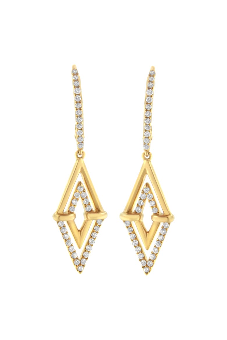14K Yellow Gold 3/8 Ct Double Triangle Drop and Dangle Diamond Earrings, Main, color, Yellow