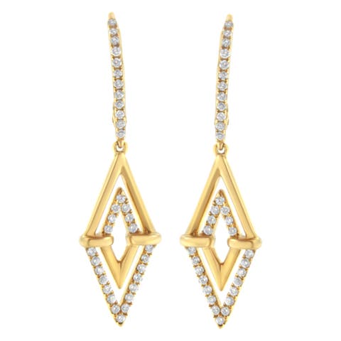 14K Yellow Gold 3/8 Ct Double Triangle Drop and Dangle Diamond Earrings