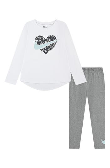 Nike Kids' Heart Long Sleeve Graphic T-shirt & Leggings Set In White