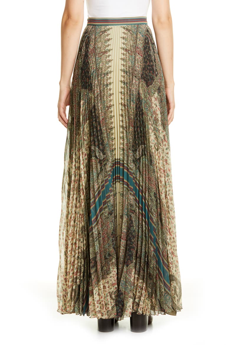 Brocade Print Pleated Maxi Skirt, Alternate, color, BEIGE