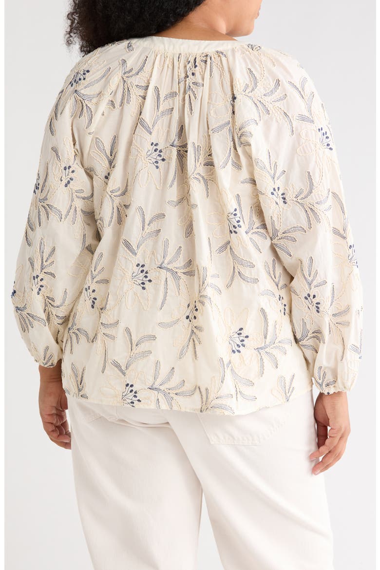 Embroidered Long Sleeve Cotton Top, Alternate, color, CREAM/ DEEP BLUE