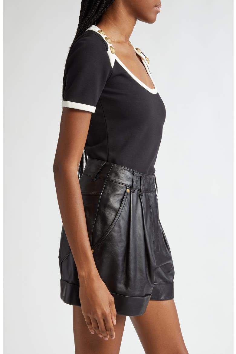 Button Detail T-Shirt, Alternate, color, BLACK/ CREAM