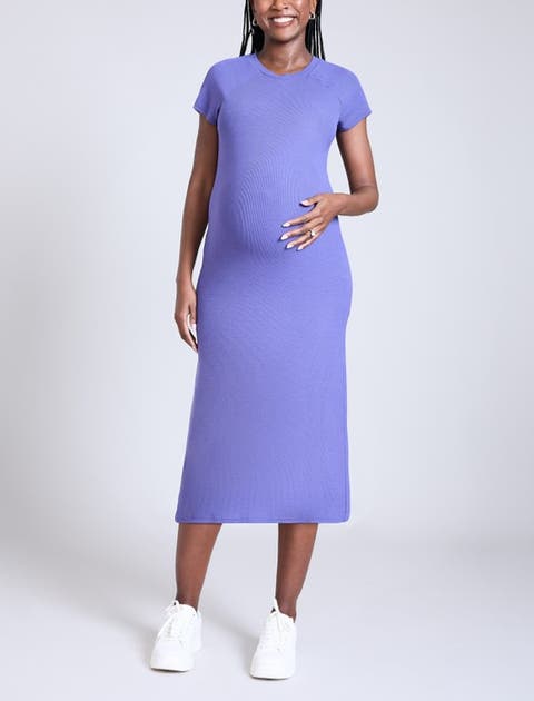 Rib Knit Short Sleeve Raglan Midi Dress