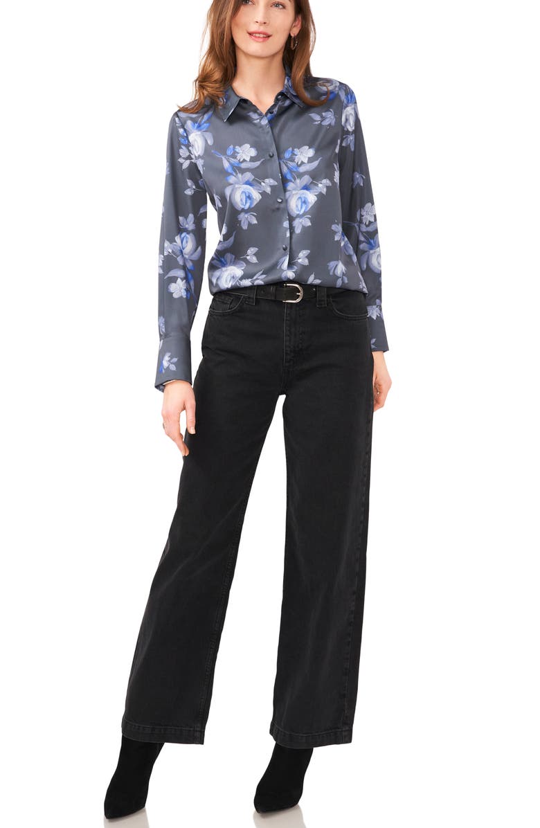 Vince Camuto Floral Charmeuse Button-Up Shirt, Alternate, color, 
