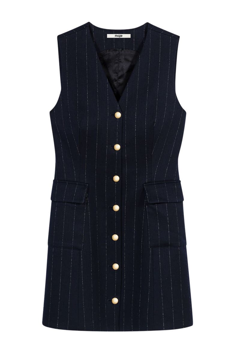 Sleeveless tailored lurex dress, Alternate, color, Navy