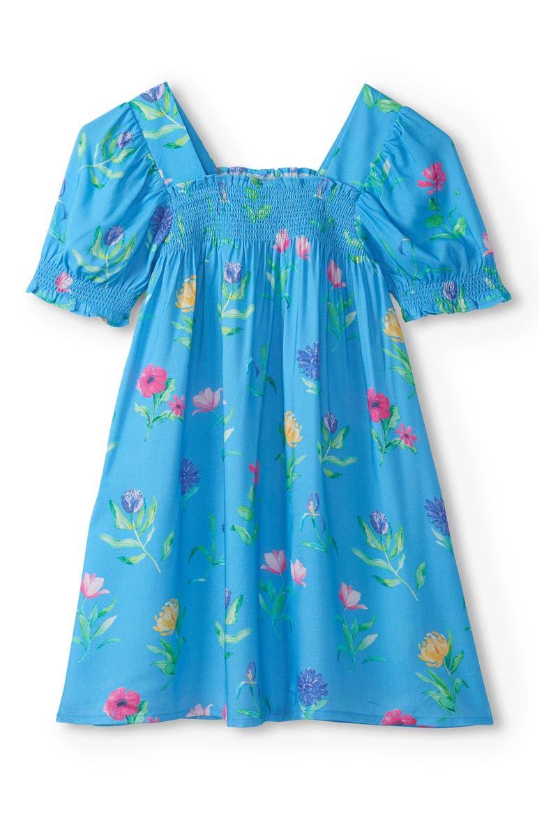Kids' Floral Print Smocked Dress, Main, color, BONNIE BLUE