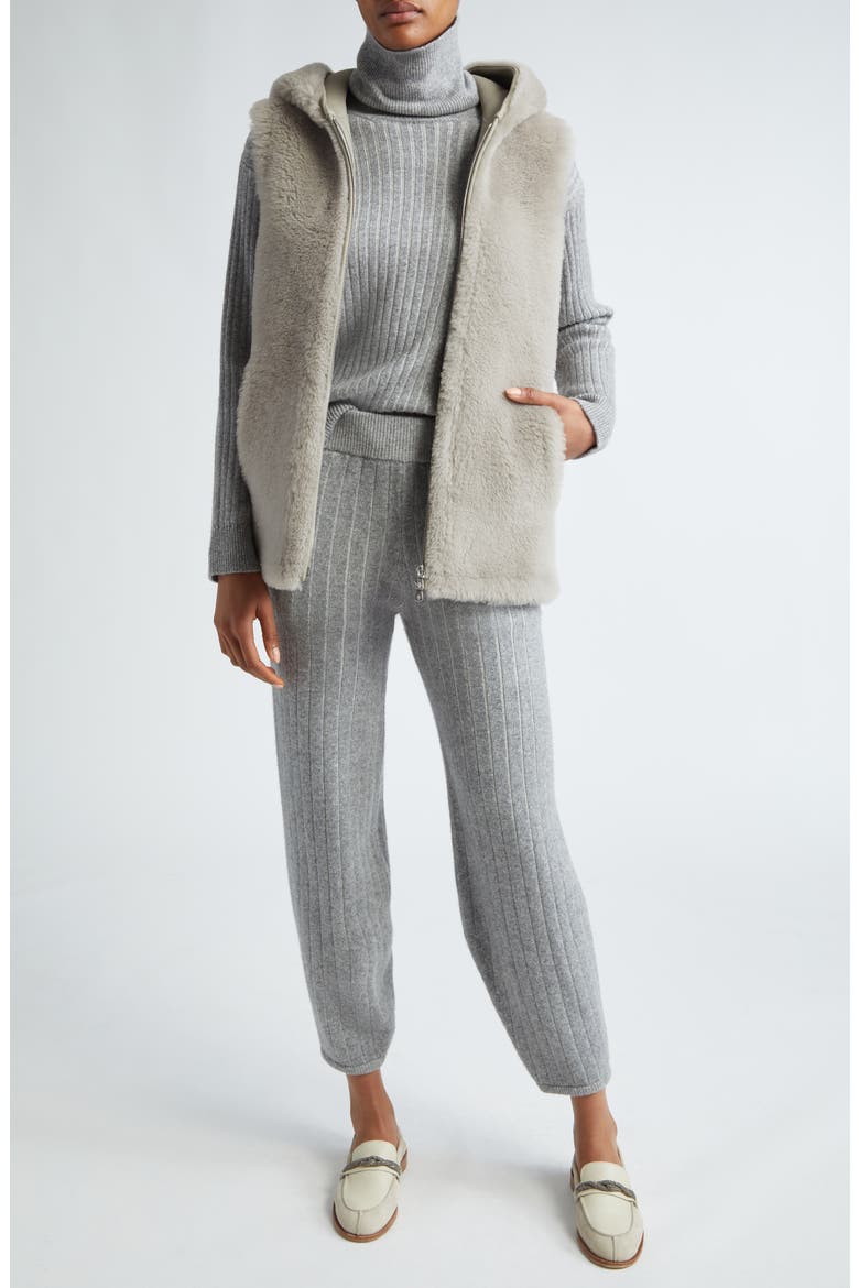 Virgin Wool & Cashmere Rib Turtleneck Sweater, Alternate, color, GREY