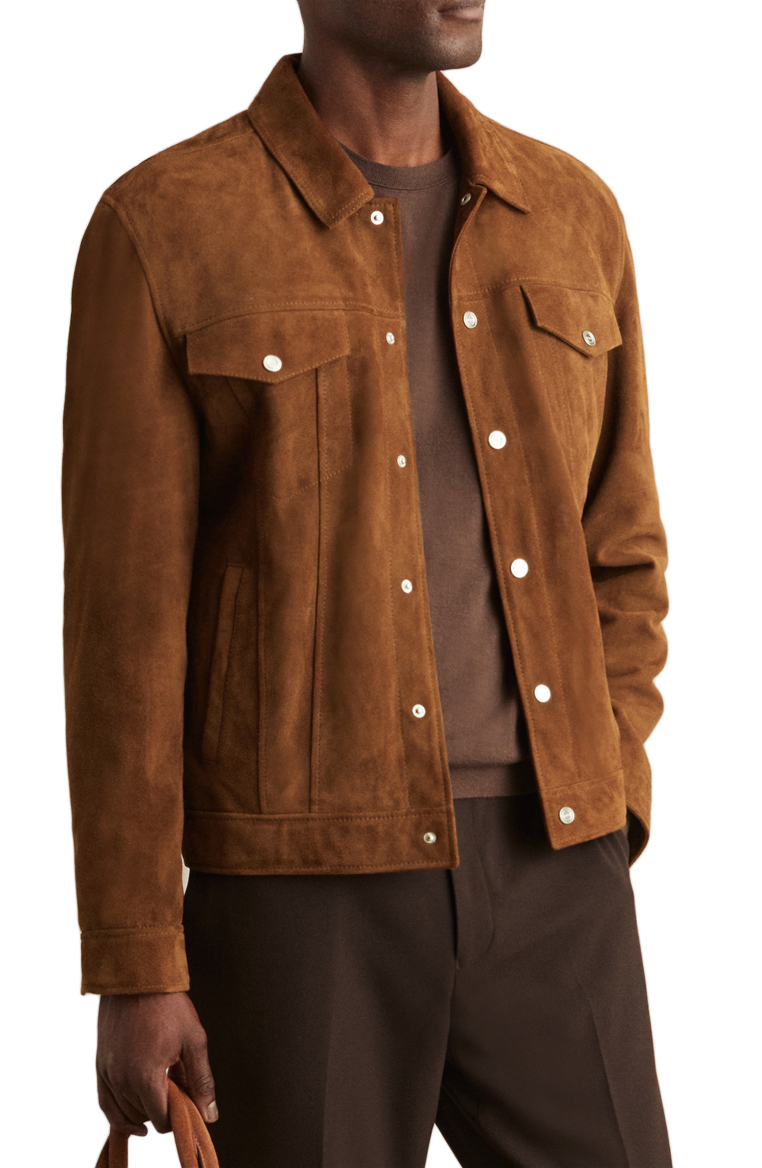 Reiss Edington Goatskin Suede Trucker Jacket