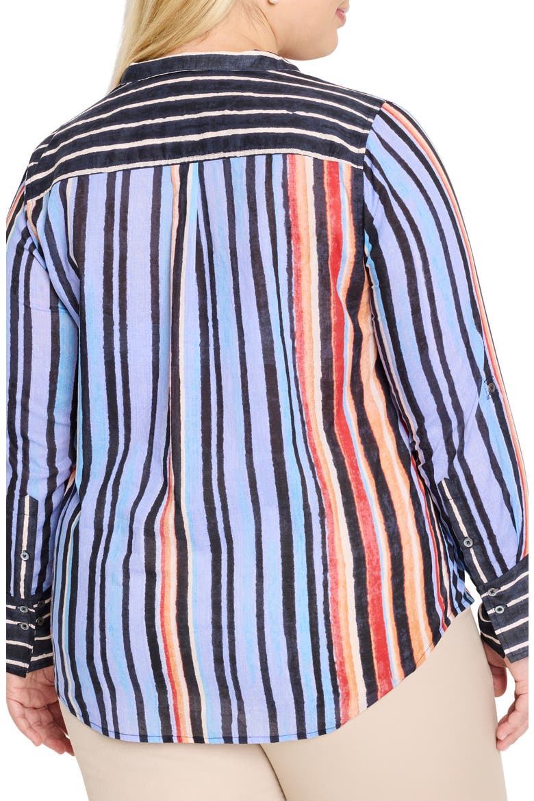 Painted Peninsula Cotton Stand Collar Button-Up Shirt, Alternate, color, BLUE MULTI
