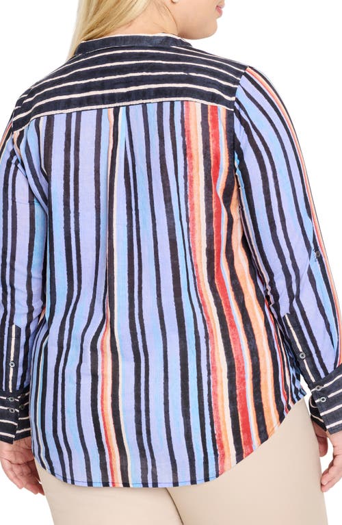 Nic + Zoe Nic+zoe Painted Peninsula Stand Collar Cotton Button-up Shirt In Blue
