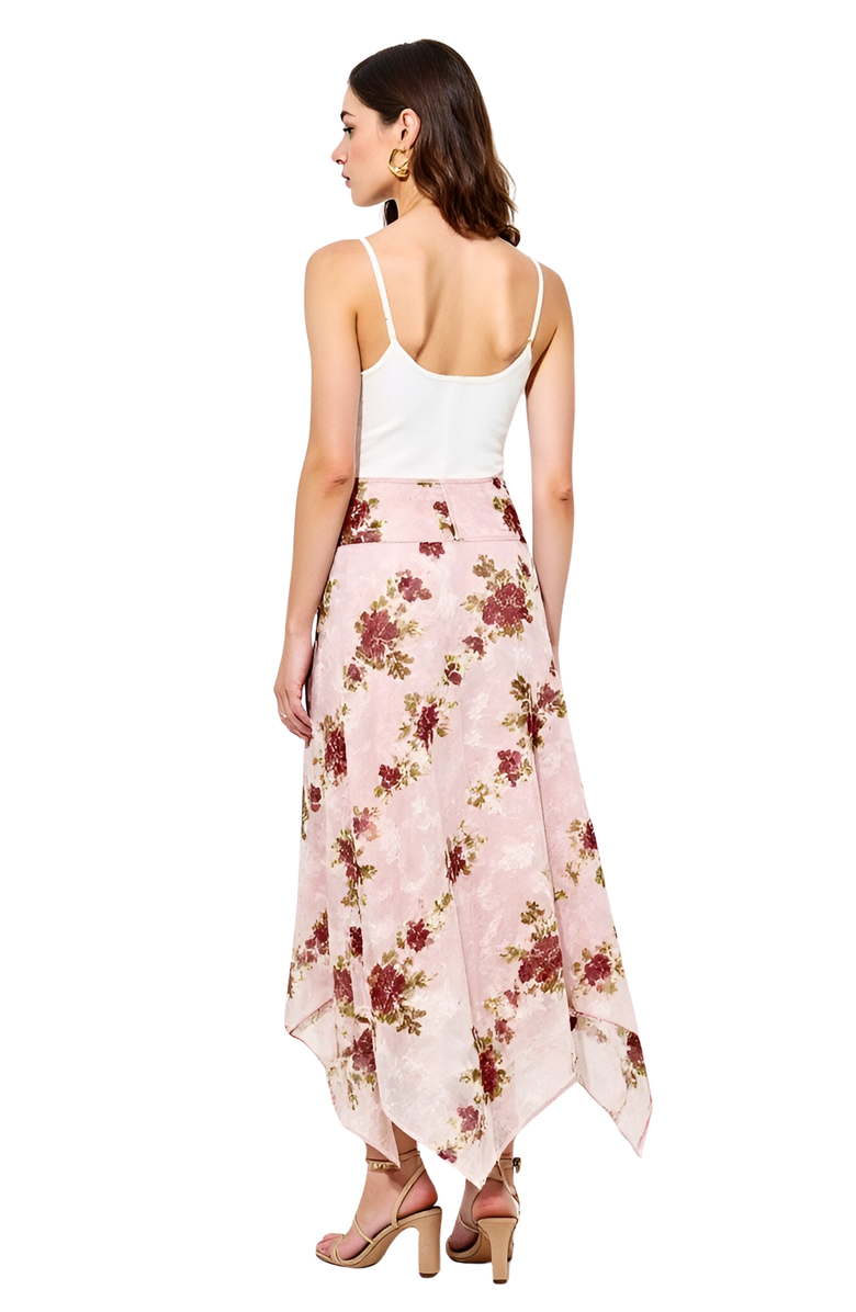 Modenaire Floral Handkerchief Hem Midi Skirt, Alternate, color,
