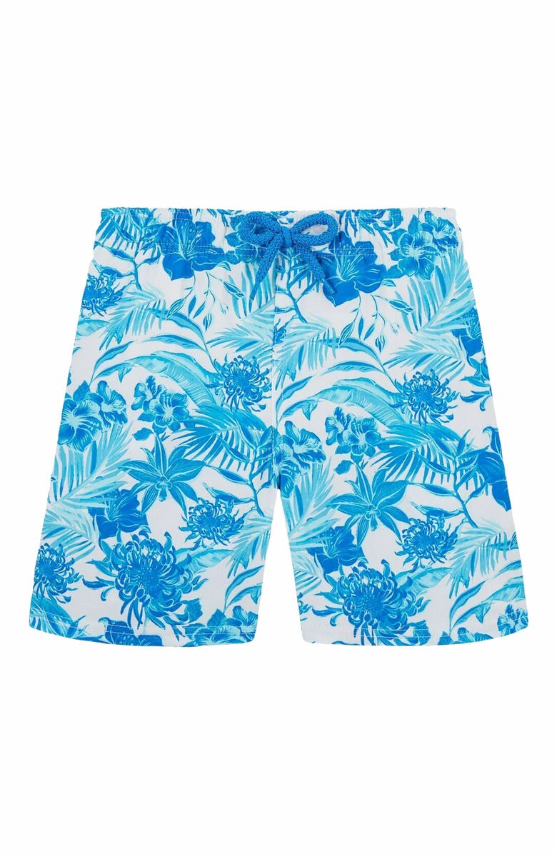 Vilebrequin Kids' Tahiti Flowers Stretch Swim Trunks, Main, color,
