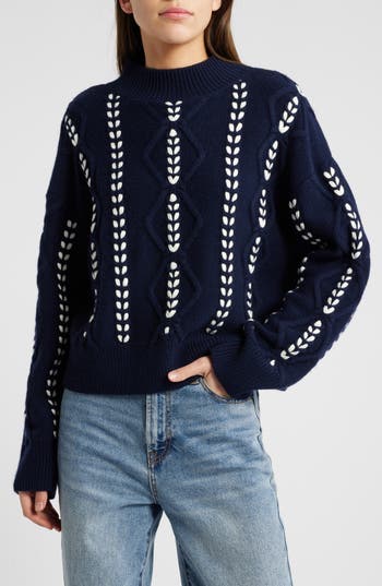 Rails Tori Ribbon Stitch Cable Knit Sweater In Midnight