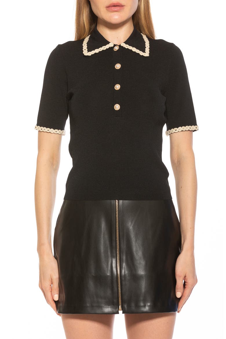 Collared Knit Short Sleeve Top, Main, color, BLACK
