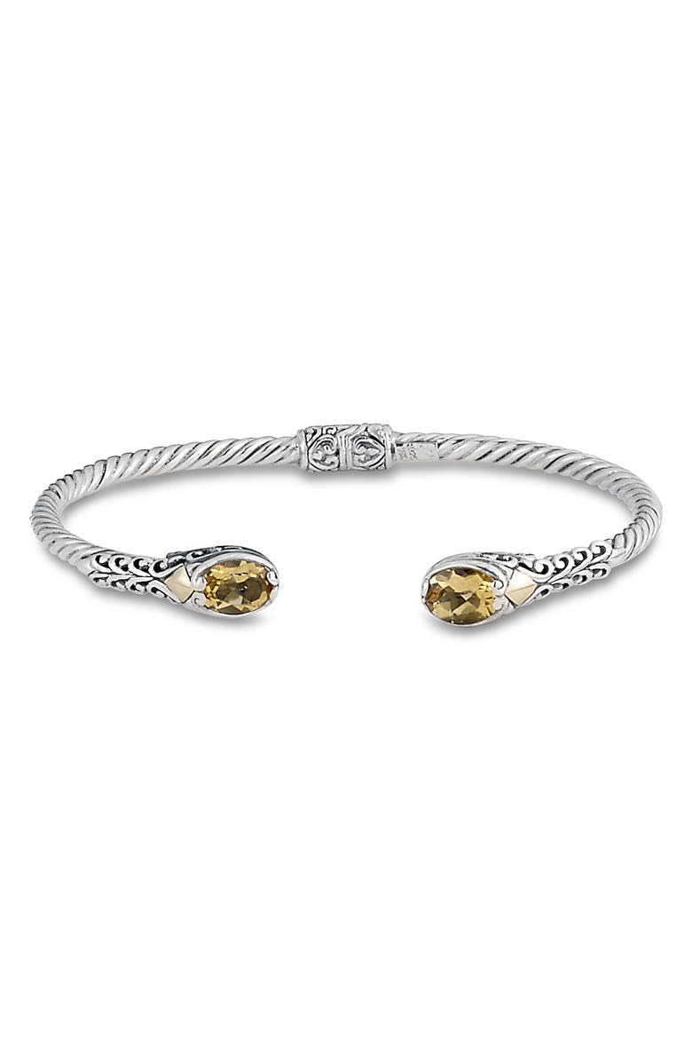 SAMUEL B. 925 Sterling Silver and 18K Yellow Gold Citrine Hinged Cable Bangle, Main, color,