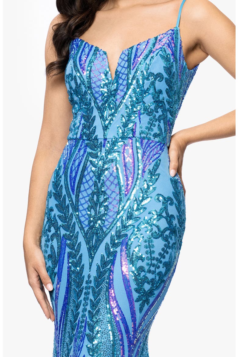 Sequin Sleeveless Mermaid Gown, Alternate, color, AQUA MULTI