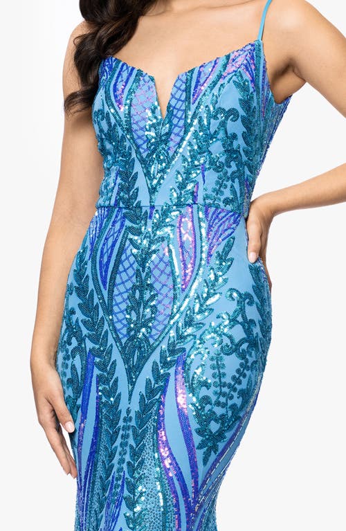 Blondie Nites Sequin Sleeveless Mermaid Gown In Blue