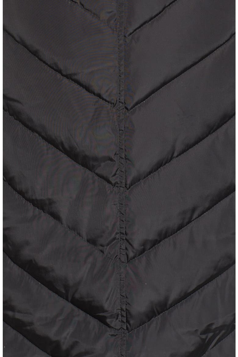 Belted Down & Feather Fill Long Coat with Faux Fur Trim Hood, Alternate, color, BLACK