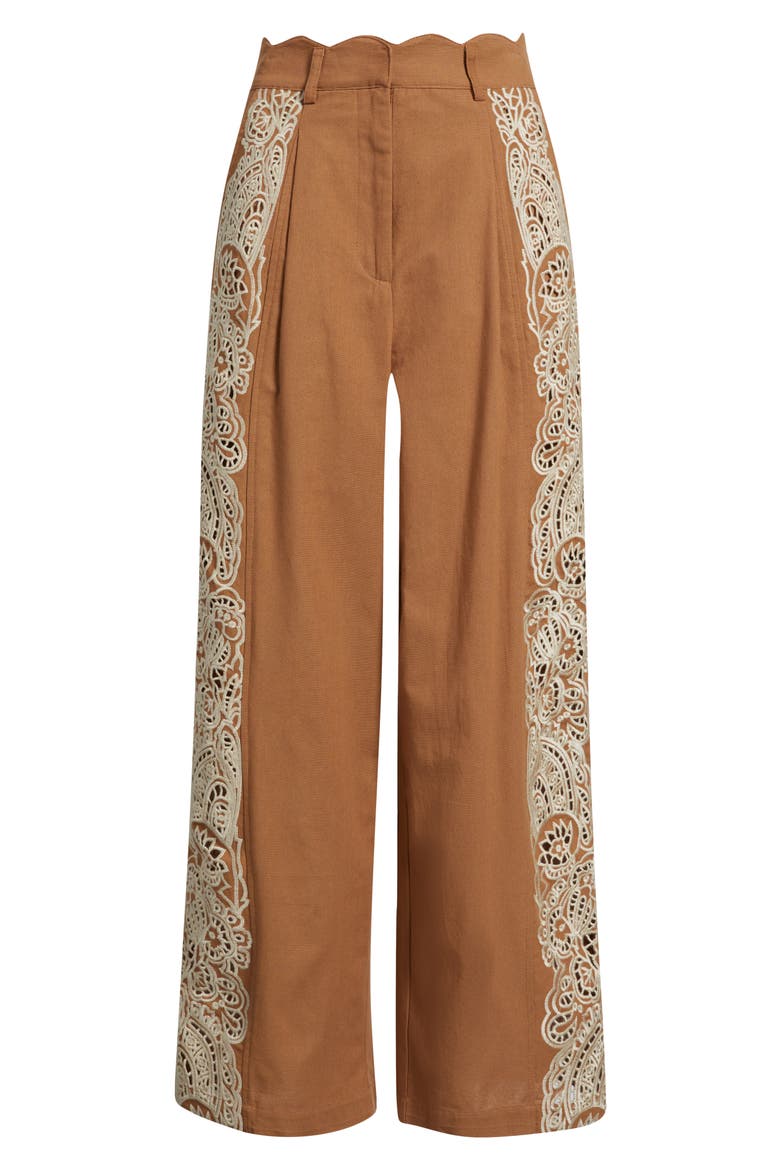 Celena Embroidered Detail Cotton Pants, Alternate, color, BROWN/ CREAM