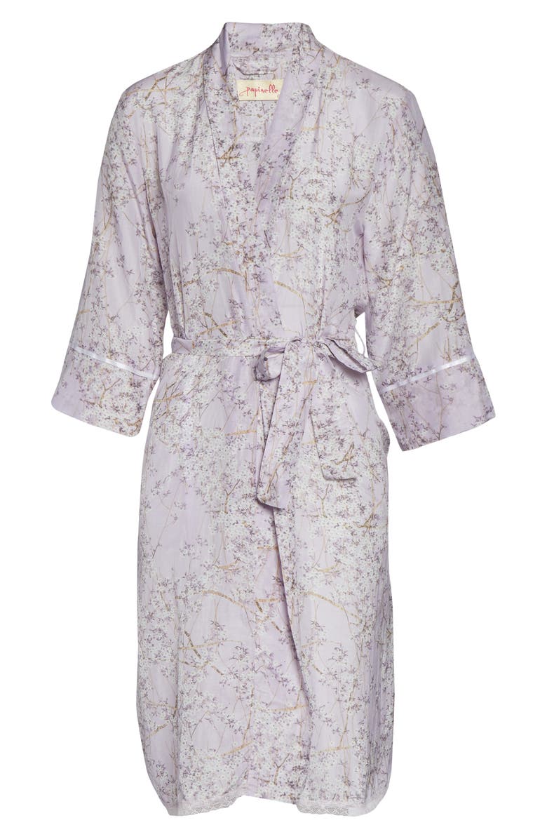 Papinelle Cherry Blossom Cotton & Silk Robe, Alternate, color, Lilac